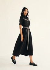 A Model Wearing Black Poplin Black Poplin Shirt Dress With Top Stitch, curated by Only Ethikal